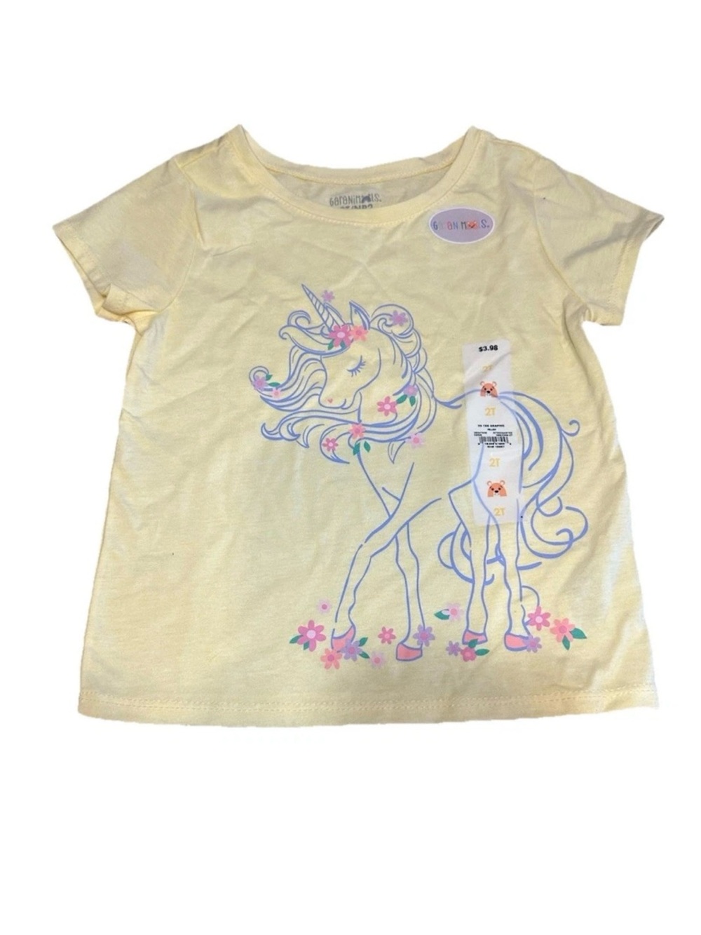 NWT Garanimals Girls 2T Yellow Unicorn Floral Graphic Short Sleeve T-Shirt